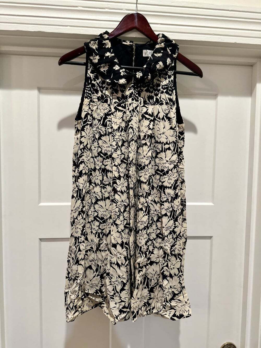 Tibi Black Ivory 100% Silk Vintage Floral Dress Size 8